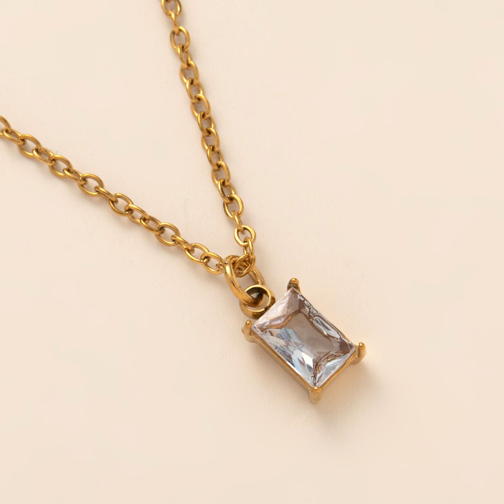 Titanium Steel Necklace Rectangular 12month Birthday Stone Pendant Colorful Zircon Clavicle Chain