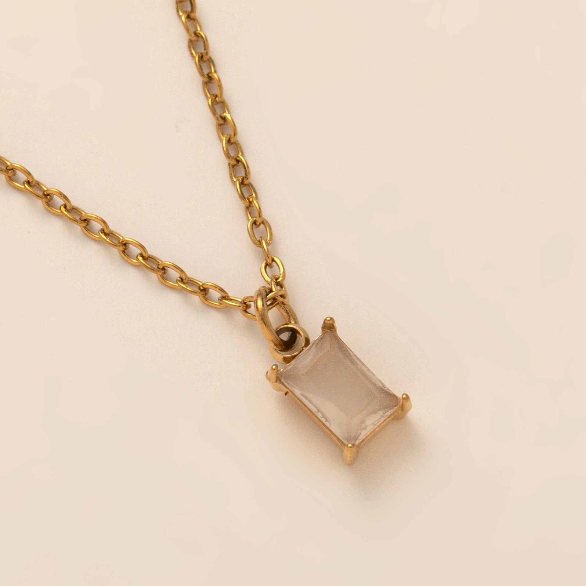 Titanium Steel Necklace Rectangular 12month Birthday Stone Pendant Colorful Zircon Clavicle Chain