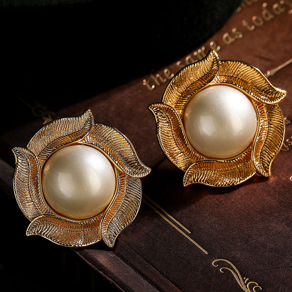 Silver Needle Tigers Eye Pearl Round Earrings