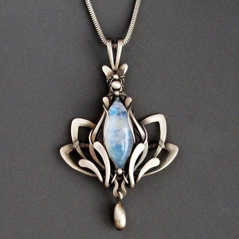 Retro Waterdrop-Shaped Hollow Lotus Pendant
