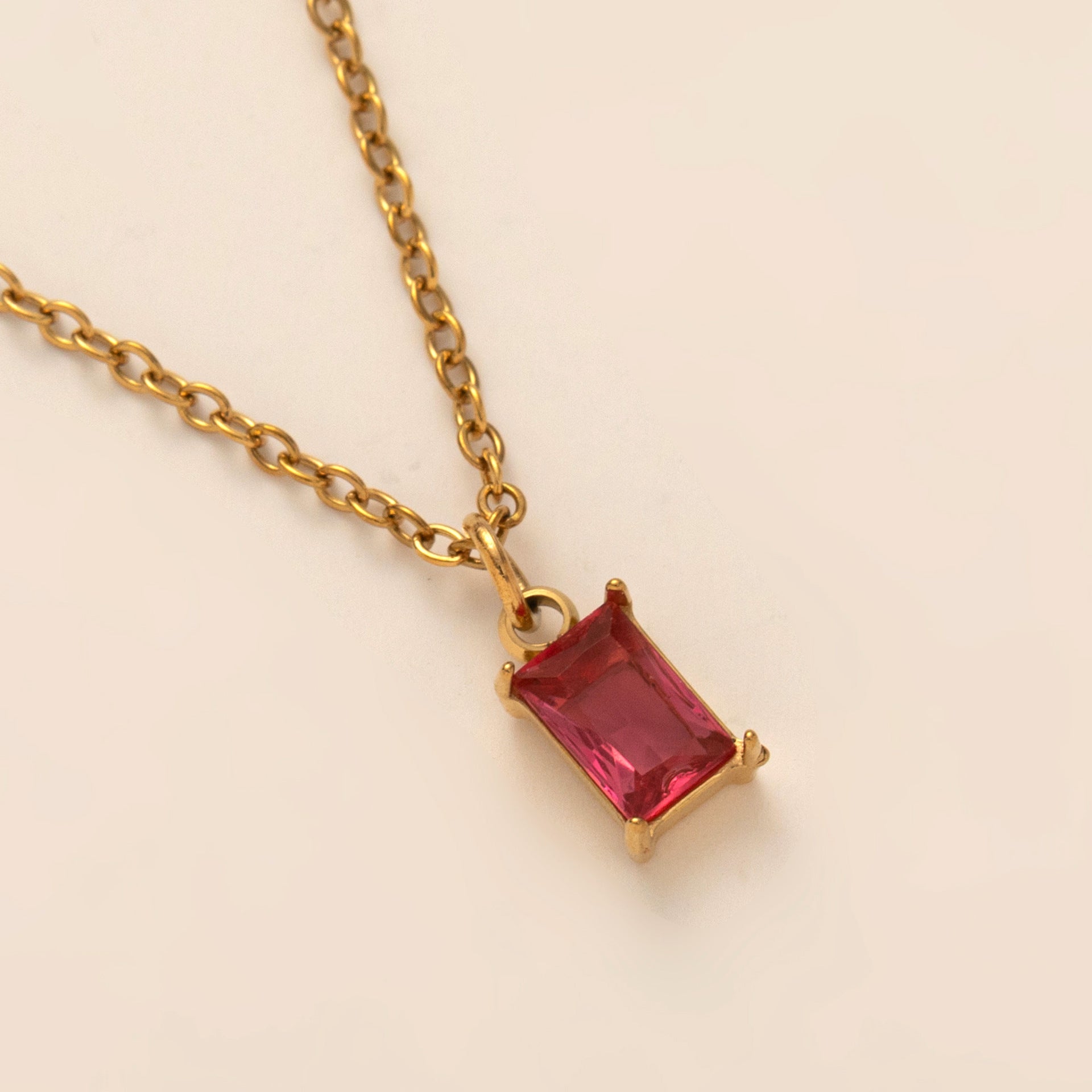 Titanium Steel Necklace Rectangular 12month Birthday Stone Pendant Colorful Zircon Clavicle Chain