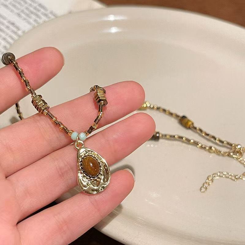 New Chinese Style Coffee Color Retro Necklace