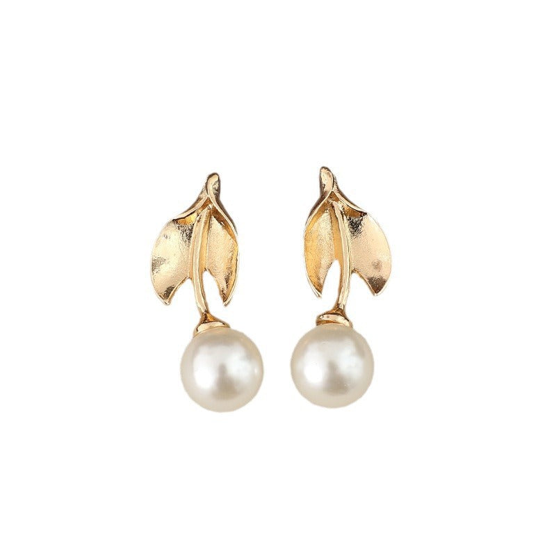 Bohemian-style Leaf-wrapped Pearl Alloy Long Earrings