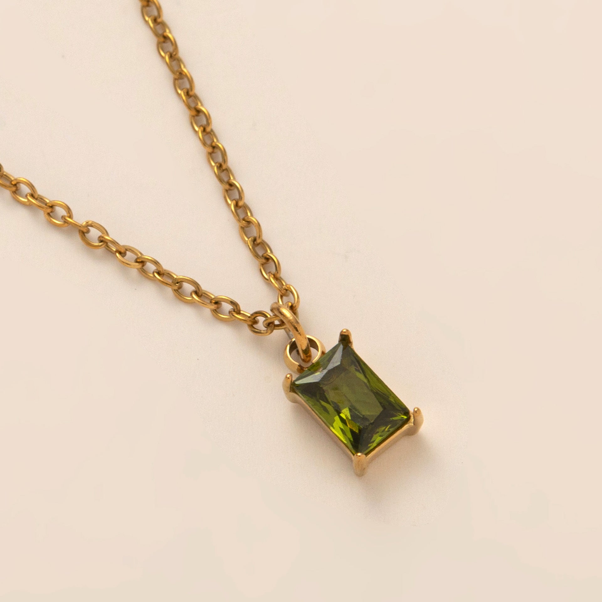 Titanium Steel Necklace Rectangular 12month Birthday Stone Pendant Colorful Zircon Clavicle Chain