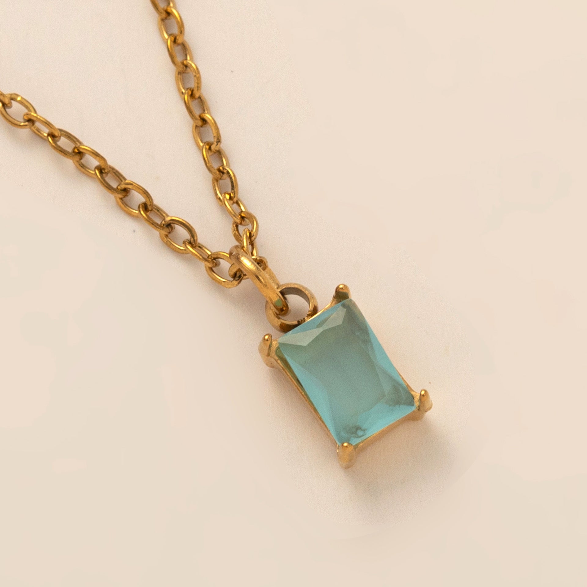 Titanium Steel Necklace Rectangular 12month Birthday Stone Pendant Colorful Zircon Clavicle Chain