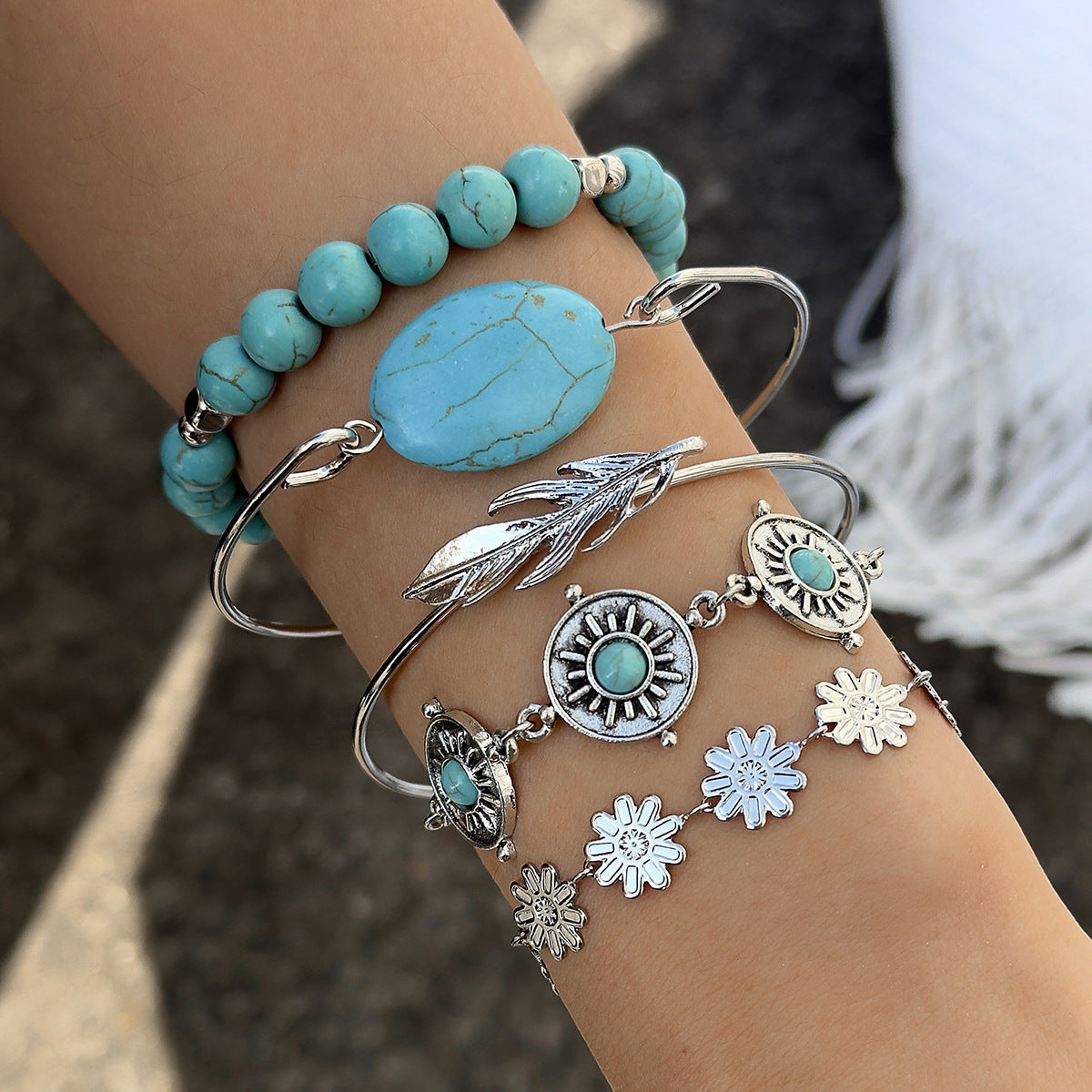 Bohemian Style Turquoise Leaf Bracelet