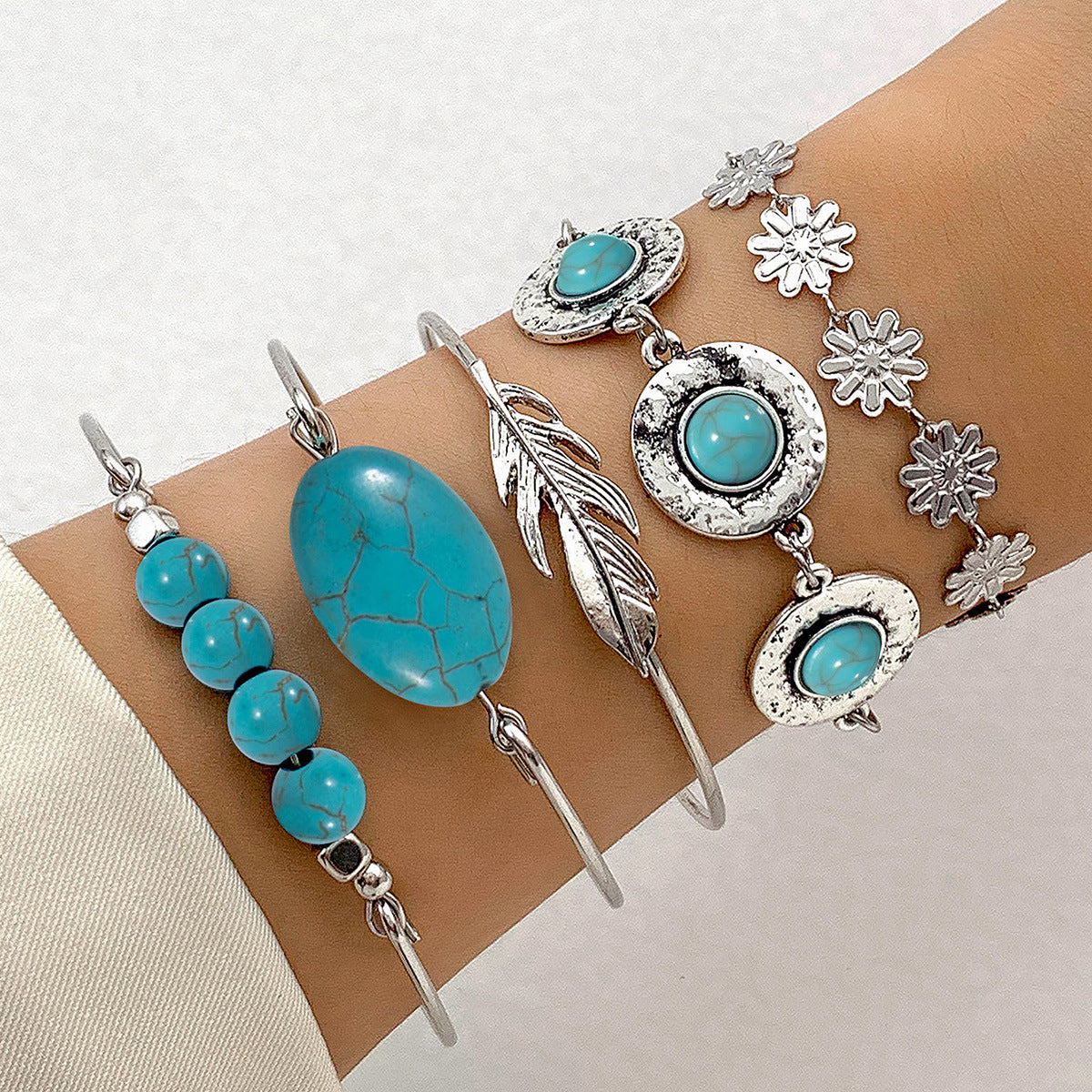 Bohemian Style Turquoise Leaf Bracelet
