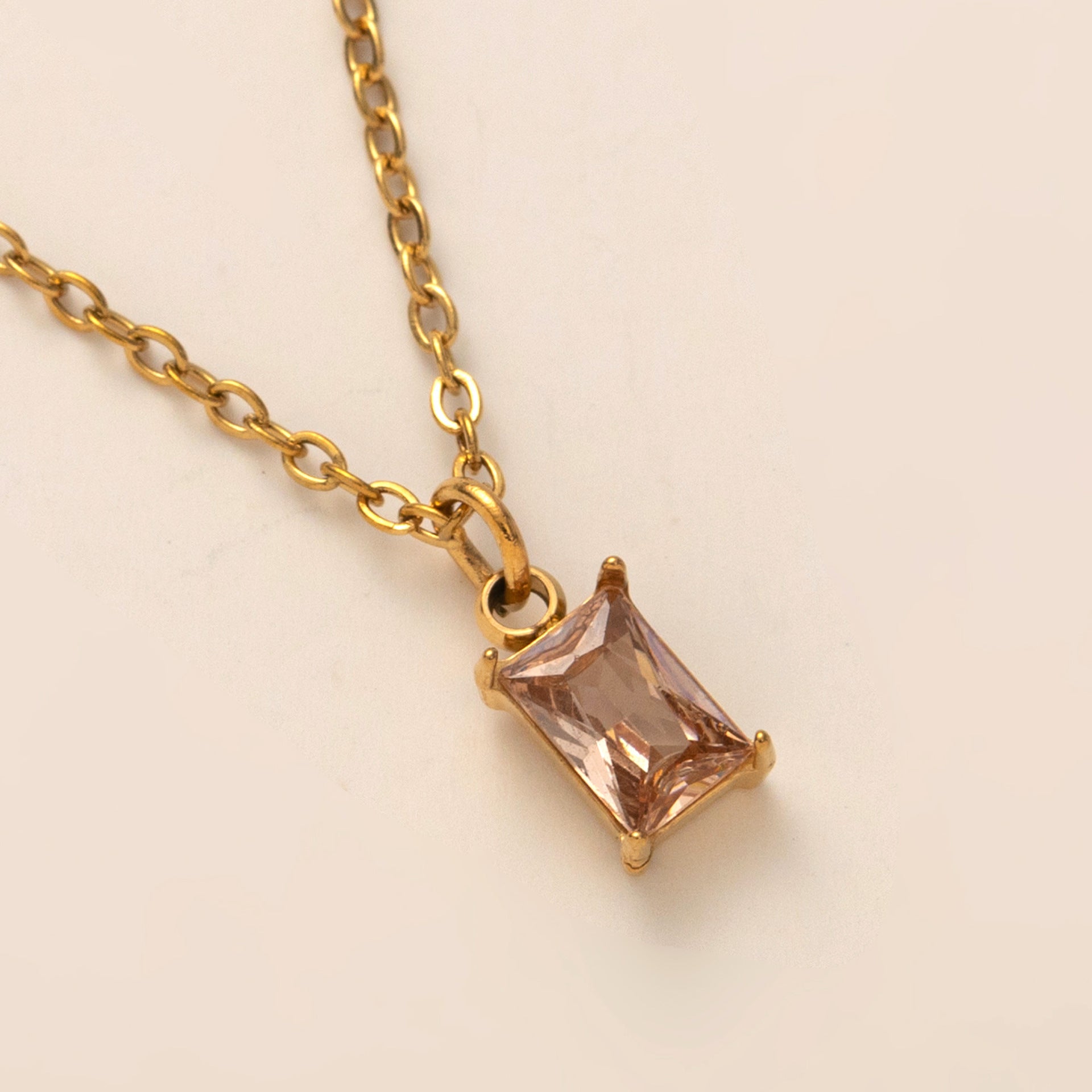 Titanium Steel Necklace Rectangular 12month Birthday Stone Pendant Colorful Zircon Clavicle Chain