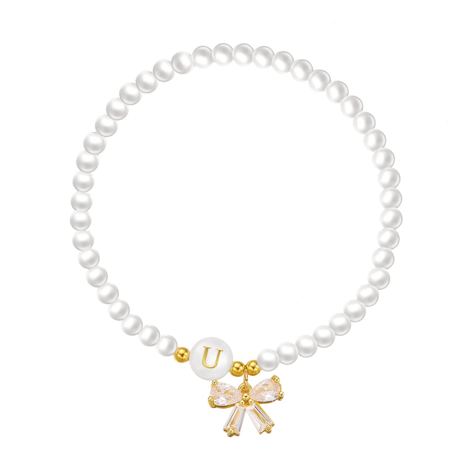 26-Letter Pearl Shell Alphabet Bowknot Beaded Bracelet