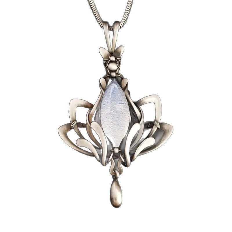 Retro Waterdrop-Shaped Hollow Lotus Pendant