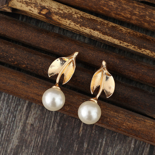 Bohemian-style Leaf-wrapped Pearl Alloy Long Earrings
