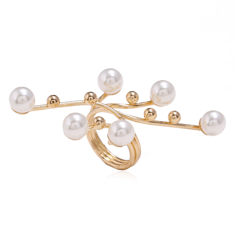 1PC Fashion Trendy Pearl Geometric Ring - Bold Unique Creative Gold Band Ring