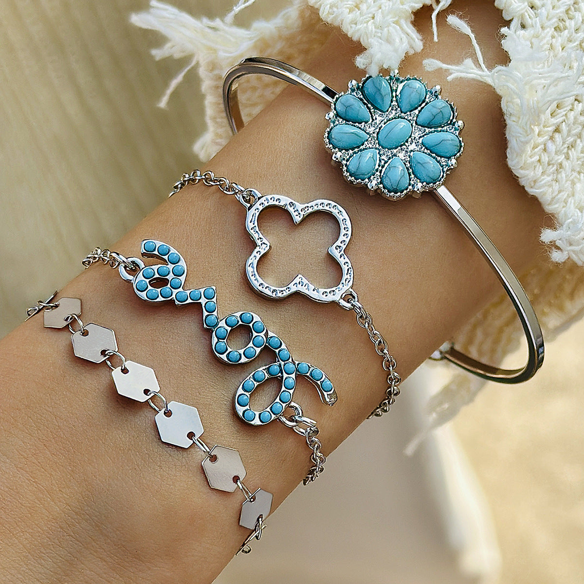 Bohemian Style Turquoise Leaf Bracelet