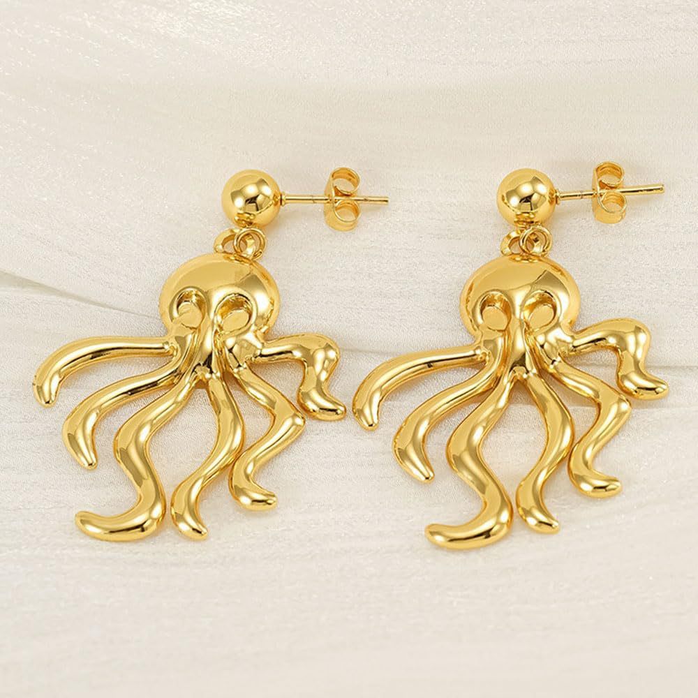Retro And Minimalist Ocean Octopus Earrings