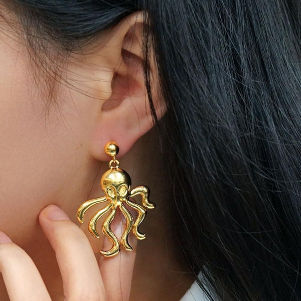 Retro And Minimalist Ocean Octopus Earrings