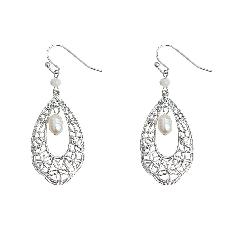 Womens Retro Ethnic-Style Pearl Teardrop Earrings