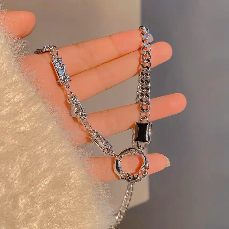 Niche Hip-hop Ring Patchwork Necklace