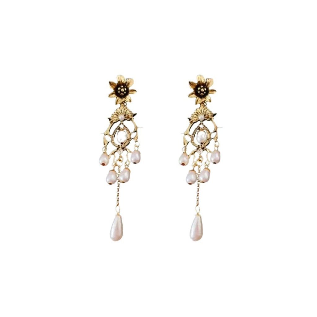 Flower Pearl Style Water Droplet Fringe Earrings