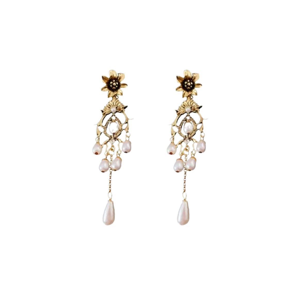 Flower Pearl Style Water Droplet Fringe Earrings