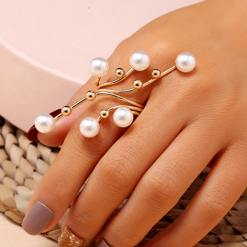 1PC Fashion Trendy Pearl Geometric Ring - Bold Unique Creative Gold Band Ring