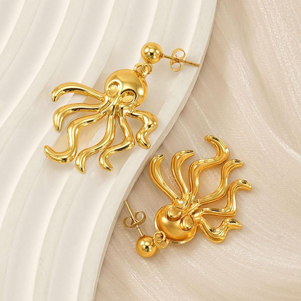 Retro And Minimalist Ocean Octopus Earrings